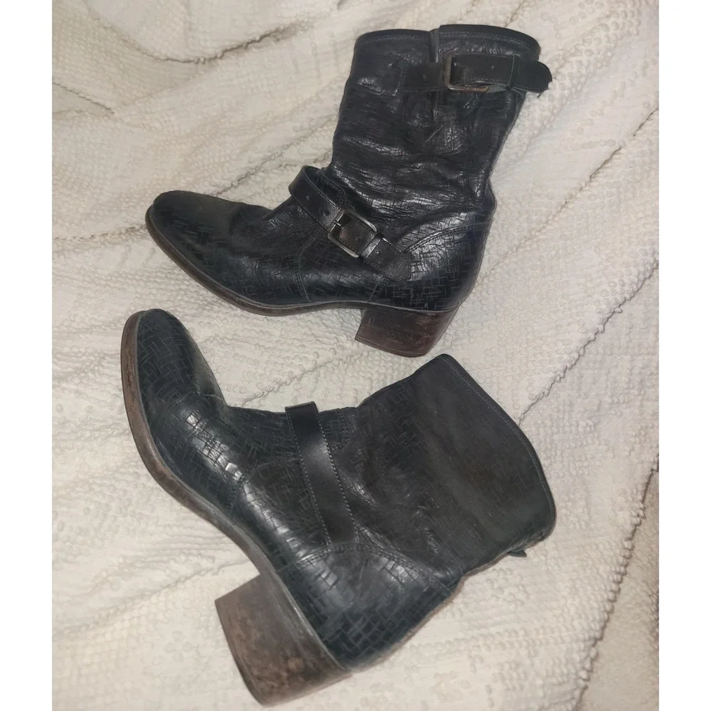 Ugg Collection‎ Italy Conchetta Black Crosscut Leather Biker Boots size 8